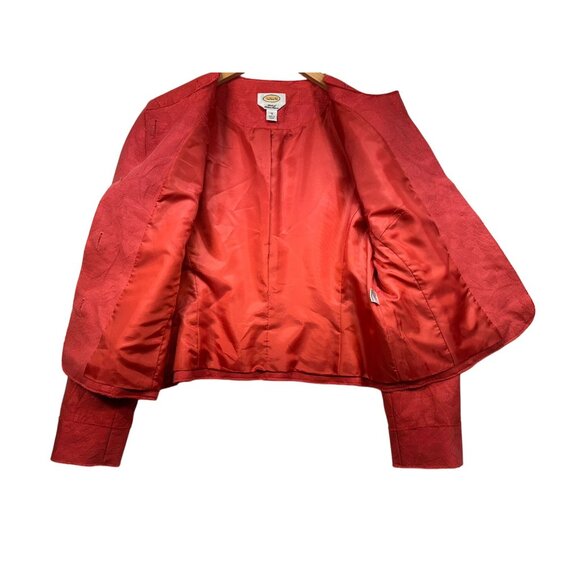 Talbots Womens Textured Jacket Size 12 Red Orange Italian Fabric Button Front - Picture 4 of 12